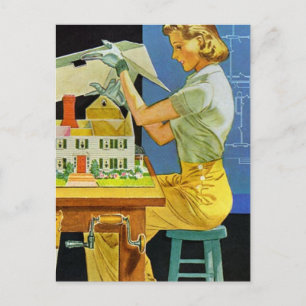 Vintage Blueprints der weiblichen Architektin Mini Postkarte