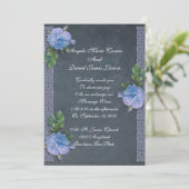 Vintage Blues Rose Tafel Hochzeit Einladung (Stehend Vorderseite)