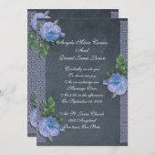 Vintage Blues Rose Tafel Hochzeit Einladung (Vorne/Hinten)