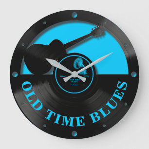 Vintage Blues-Schallplatte mit Gitarren-Ausschnitt Große Wanduhr