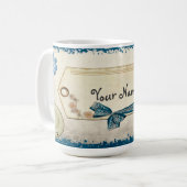 Vintage Blues Whimsical Individuelle Name Tasse (Vorderseite Links)