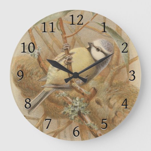 Vintage Bluetit-Illustration Große Wanduhr (Vorderseite)