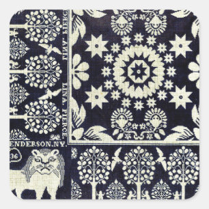 Vintage blühende Blume Stoffkunst Quadratischer Aufkleber