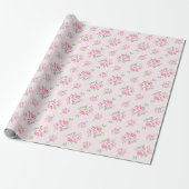Vintage blühende Rose, klassisch polka-dot pink Geschenkpapier (Ungerollt)