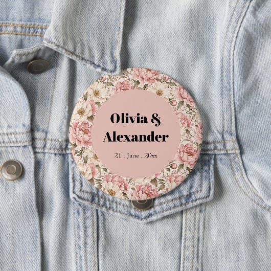 Vintage blühendes Pfingstrosen-Muster Button (Beispiel)