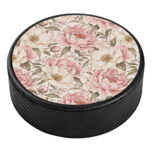 Vintage blühendes Pfingstrosen-Muster Eishockey Puck