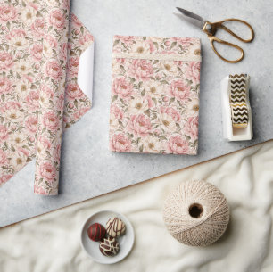 Vintage blühendes Pfingstrosen-Muster Geschenkpapier