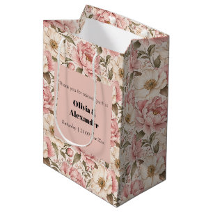 Vintage blühendes Pfingstrosen-Muster Mittlere Geschenktüte