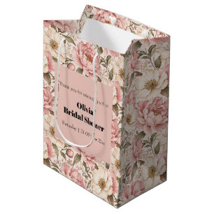 Vintage blühendes Pfingstrosen-Muster Mittlere Geschenktüte
