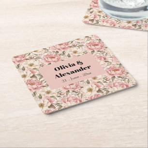 Vintage blühendes Pfingstrosen-Muster Rechteckiger Pappuntersetzer