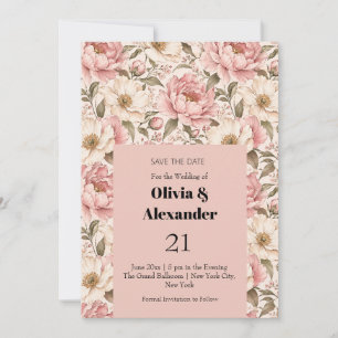 Vintage blühendes Pfingstrosen-Muster Save The Date