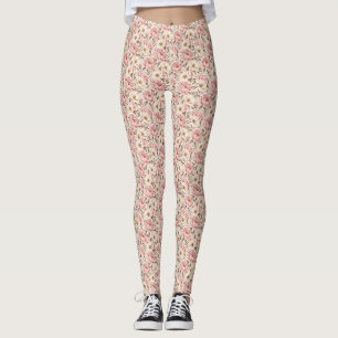 Vintage blühendes Pfingstrosenmuster Leggings