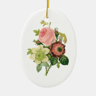Vintage Blume, Anemone Rose Clematis von Redoute Keramik Ornament