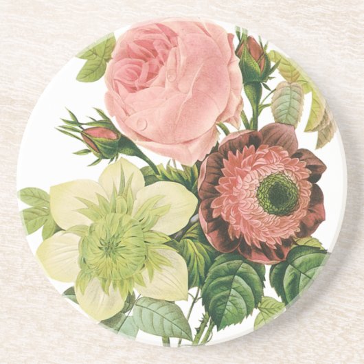 Vintage Blume, Anemone Rose Clematis von Redoute Untersetzer (Vorne)