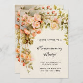 Vintage Blume, antike rosa Rosen Einladung (Vorne/Hinten)