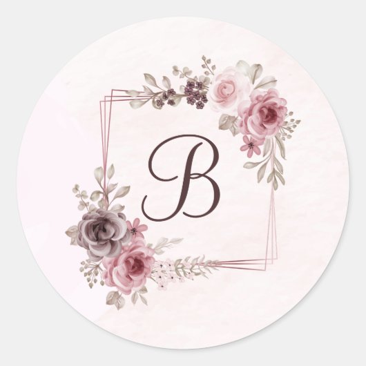 Vintage Blume auf hellrosa Runder Aufkleber (Vorderseite)