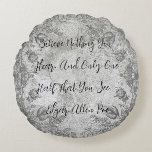 Vintage Blume auf Stone Edgar Allen Poe Rundes Kissen