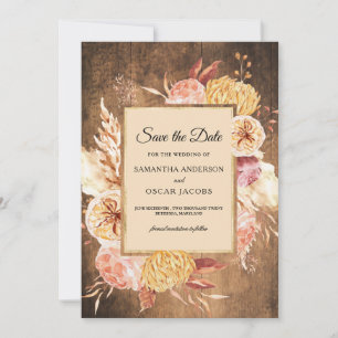 Vintage Blume aus Holz und Wasserfarbe Save The Date