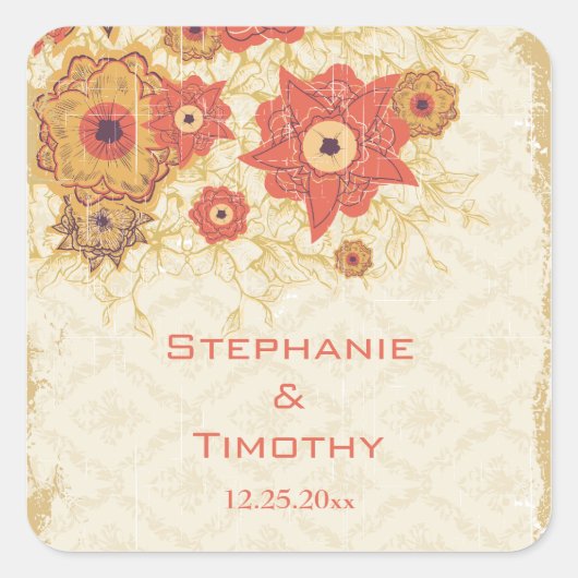 Vintage Blume aus Rotgold Quadratischer Aufkleber (Vorderseite)