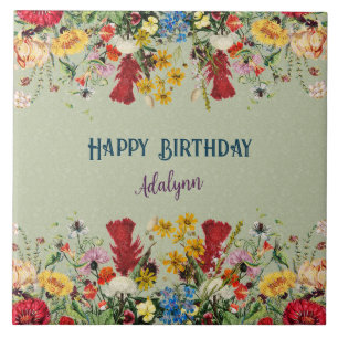 Vintage Blume Benutzerdefinierter Gruß Name Pastel Fliese