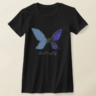 Vintage-Blume Blau Lila Schmetterling Grün Magie T-Shirt