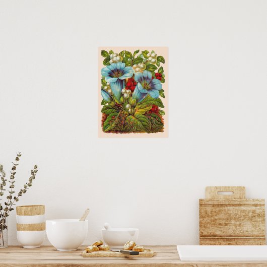 Vintage Blume "Blauer Flor" Poster (Küche)