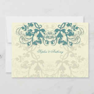 Vintage Blume Blühte Aquamarin Blue Wedding Einlad Einladung