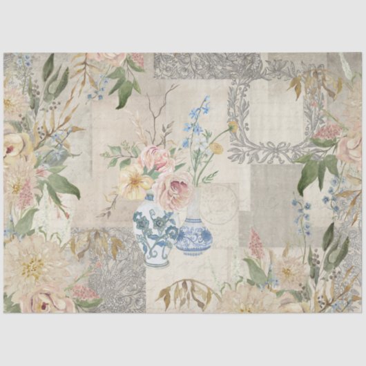 Vintage Blume Bouquet Blau und Weiß Seidenpapier (Vorderseite)