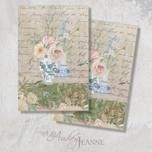 Vintage Blume Bouquet Blue White Vase Decoupage Seidenpapier