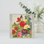 Vintage Blume Bouquet mit Schmetterlingen Einladung (Stehend Vorderseite)
