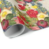 Vintage Blume Bouquet mit Schmetterlingen Geschenkpapier (Rolleneckpunkt)