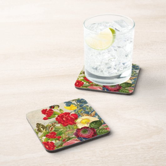 Vintage Blume Bouquet mit Schmetterlingen Getränkeuntersetzer (Rechte Seite)