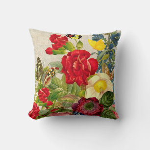 Vintage Blume Bouquet mit Schmetterlingen Kissen