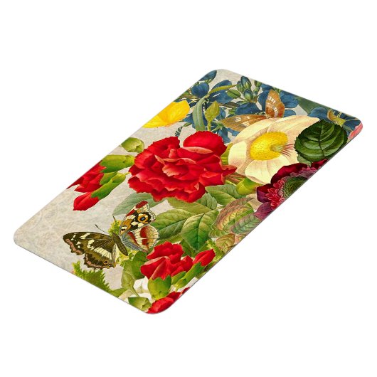 Vintage Blume Bouquet mit Schmetterlingen Magnet (Linke Seite)