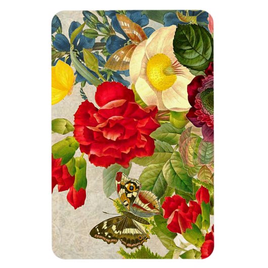 Vintage Blume Bouquet mit Schmetterlingen Magnet (Vertikal)