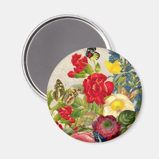 Vintage Blume Bouquet mit Schmetterlingen Magnet (Vorderseite/Rückseite)