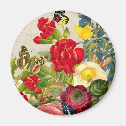 Vintage Blume Bouquet mit Schmetterlingen Magnet (Vorne)