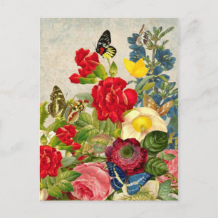 Vintage Blume Bouquet mit Schmetterlingen Postkarte