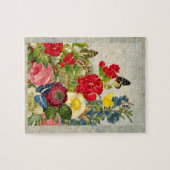 Vintage Blume Bouquet mit Schmetterlingen Puzzle (Horizontal)