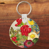 Vintage Blume Bouquet mit Schmetterlingen Schlüsselanhänger (Vorderseite)