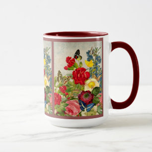 Vintage Blume Bouquet mit Schmetterlingen Tasse