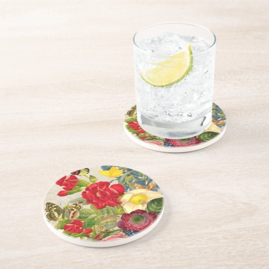 Vintage Blume Bouquet mit Schmetterlingen Untersetzer (Seite)