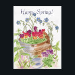 Vintage Blume Bucket Bouquet Happy Spring Postkarte<br><div class="desc">Ein alter,  rustikaler Eimer voller blühender Blume in Aquarell. Finden Sie dieses Design auch auf Geburtstagskarten! Fun fröhliches Federdesign für Geschenke.</div>