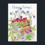 Vintage Blume Bucket Bouquet Happy Spring Postkarte<br><div class="desc">Ein alter,  rustikaler Eimer voller blühender Blume in Aquarell. Finden Sie dieses Design auch auf Geburtstagskarten! Fun fröhliches Federdesign für Geschenke.</div>