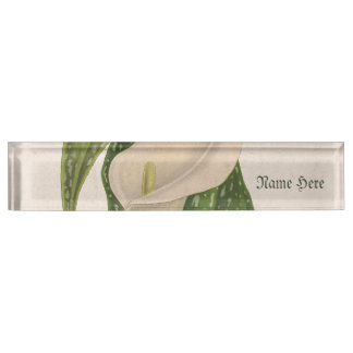 Vintage Blume Calla Lily Green Blätter schließen Namensplakette