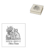Vintage Blume Cat Library Book Gummistempel (Stempel)