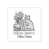 Vintage Blume Cat Library Book Gummistempel (Prägung)