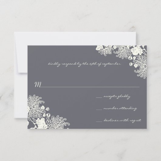 Vintage Blume Chacoal Gray Wedding RSVP (Vorderseite)