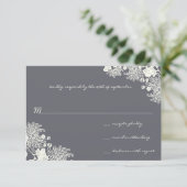 Vintage Blume Chacoal Gray Wedding RSVP Karte (Stehend Vorderseite)