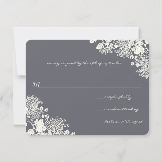 Vintage Blume Charcoal Gray Wedding RSVP (Vorderseite)
